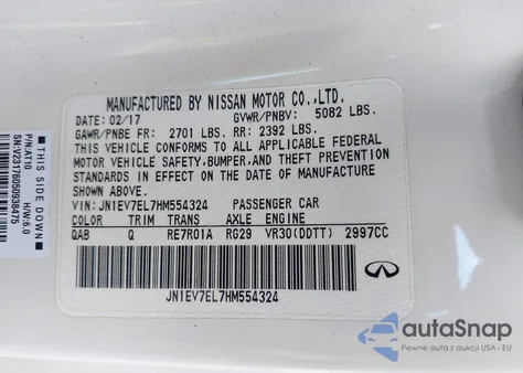 2017 Infiniti Q60 3.0T Premium z USA, uszkodzony, nr VIN JN1EV7EL7HM554324